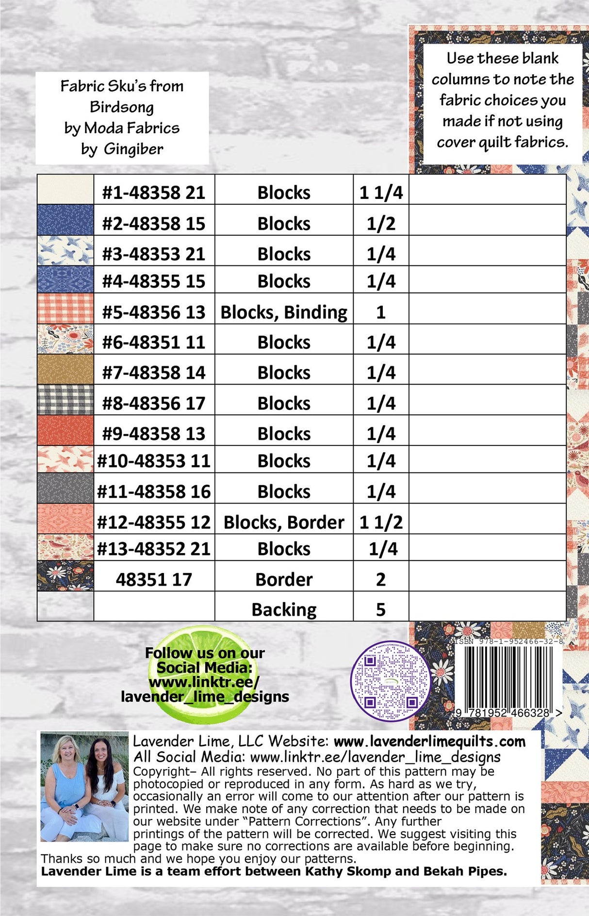 Back of the The Beautiful Day Quilting Book by Lavender Lime Quilting