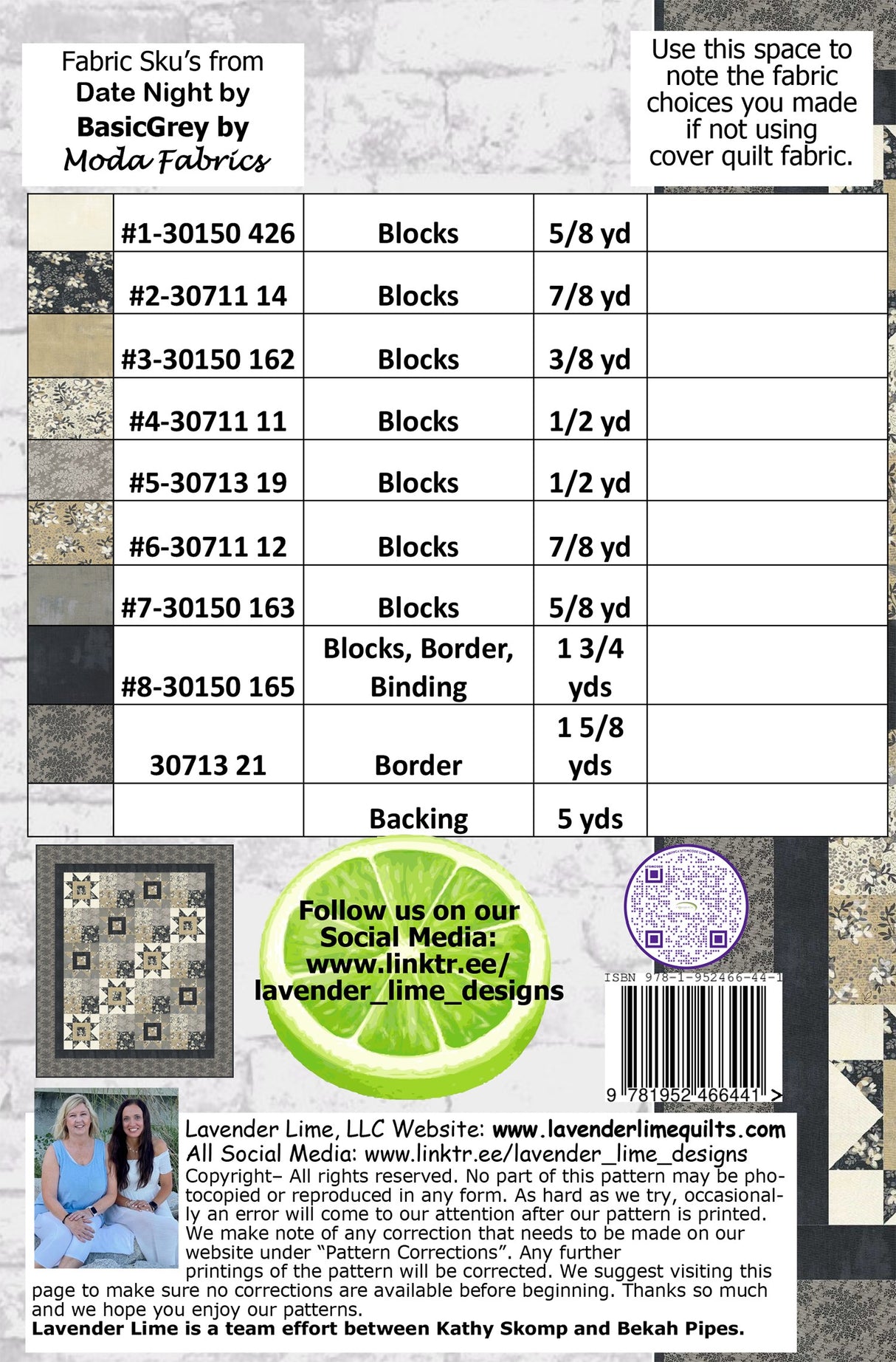 Back of the A Night to Remember by Lavender Lime Quilting