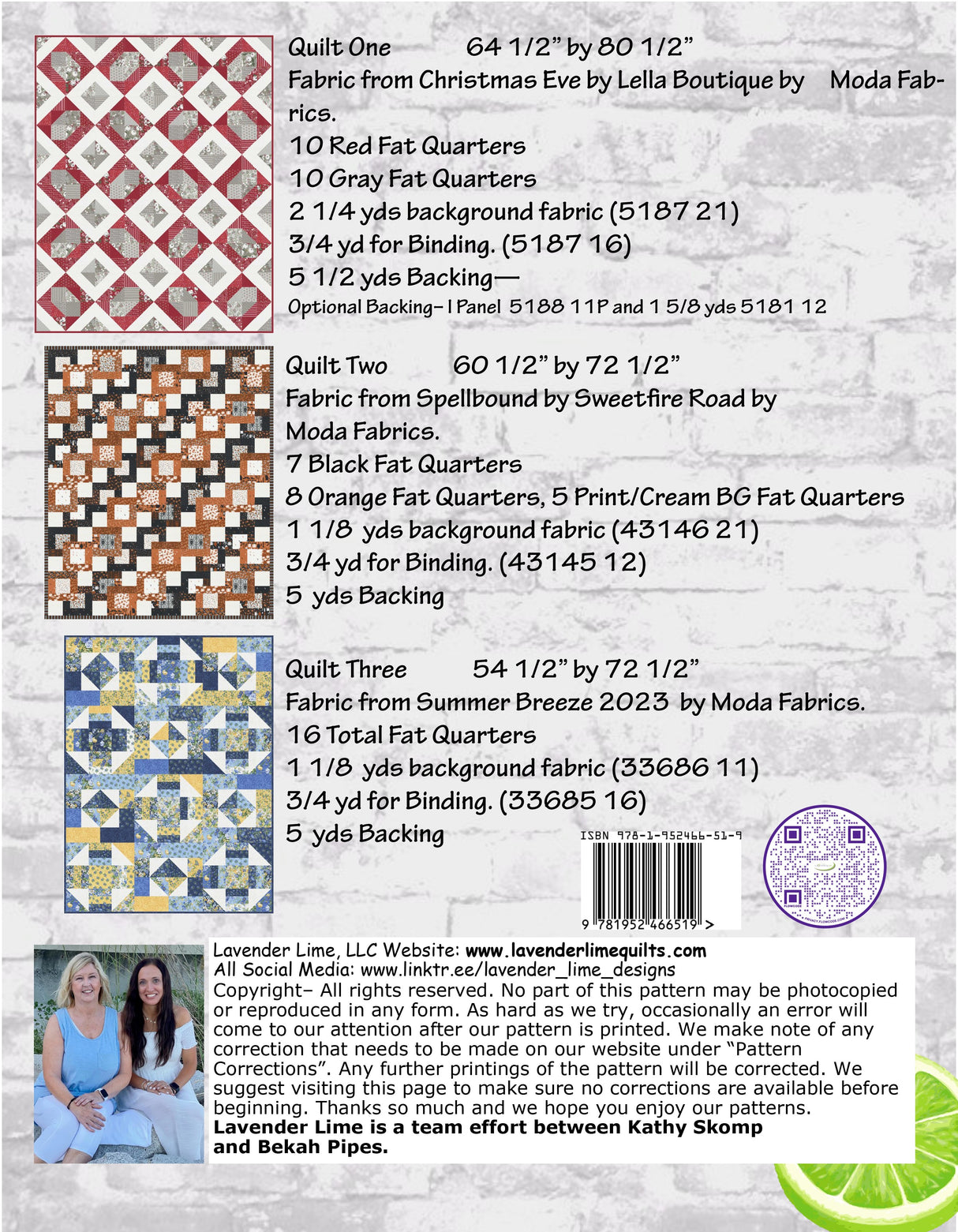 Back of the Fat Quarter Palette by Lavender Lime Quilting