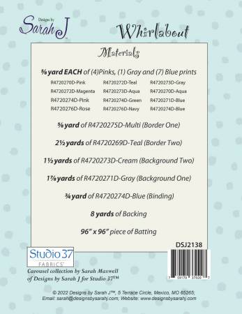 Back of the Whirlabout Quilt Pattern by Designs By Sarah J