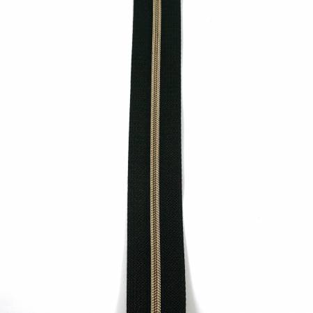 #3 Emmaline Zippers-by-the-Yard 3yds Black Antique Brass Teeth