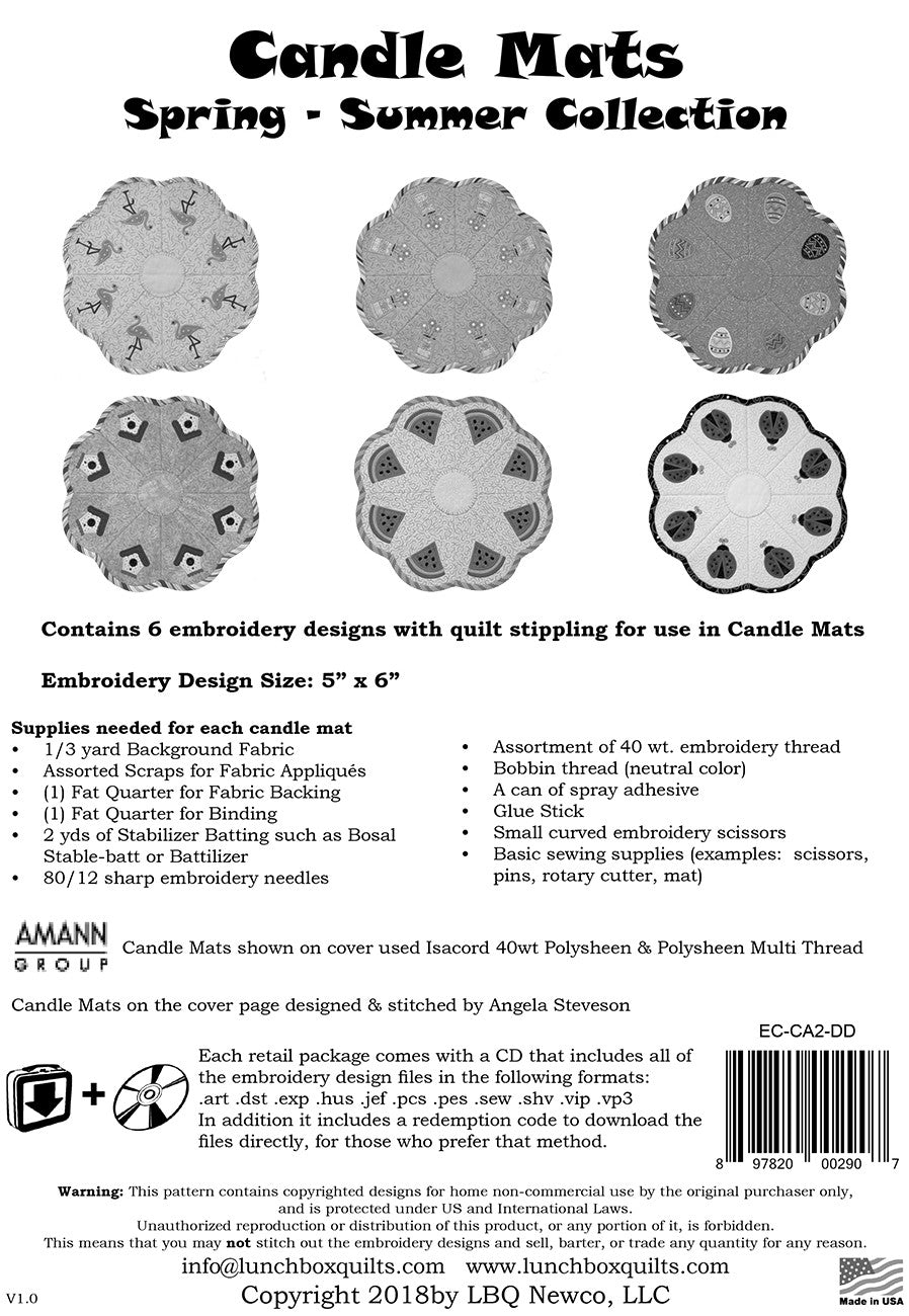Candle Mats Spring and Summer Applique Machine Embroidery
