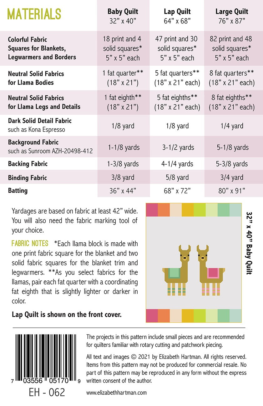 Back of the Little Llamas Quilt Pattern by Elizabeth Hartman