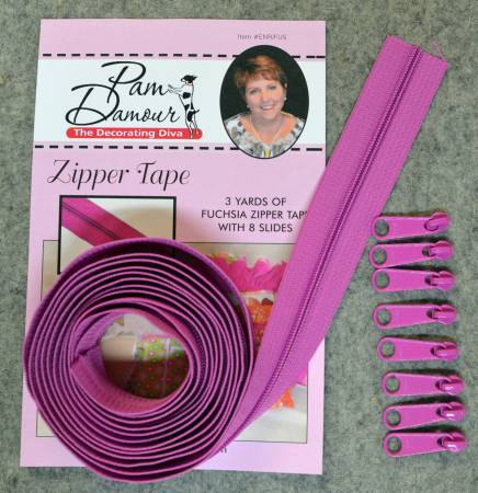 3 yards of Reversible Coil Zipper Tape with 8 Slides Fuchsia by Decorating Diva