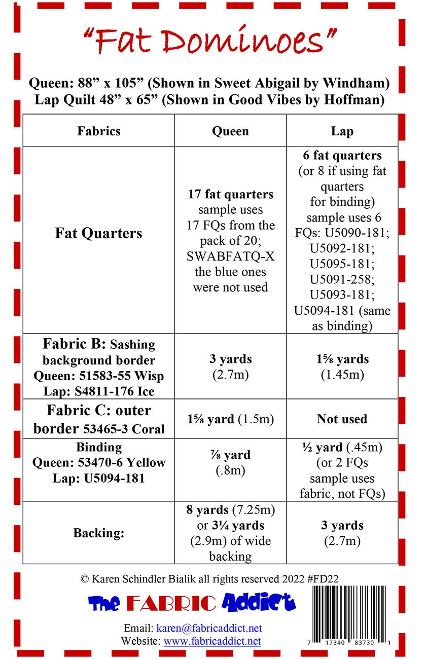 Back of the Fat Dominoes Quilt Pattern by Fabric Addict