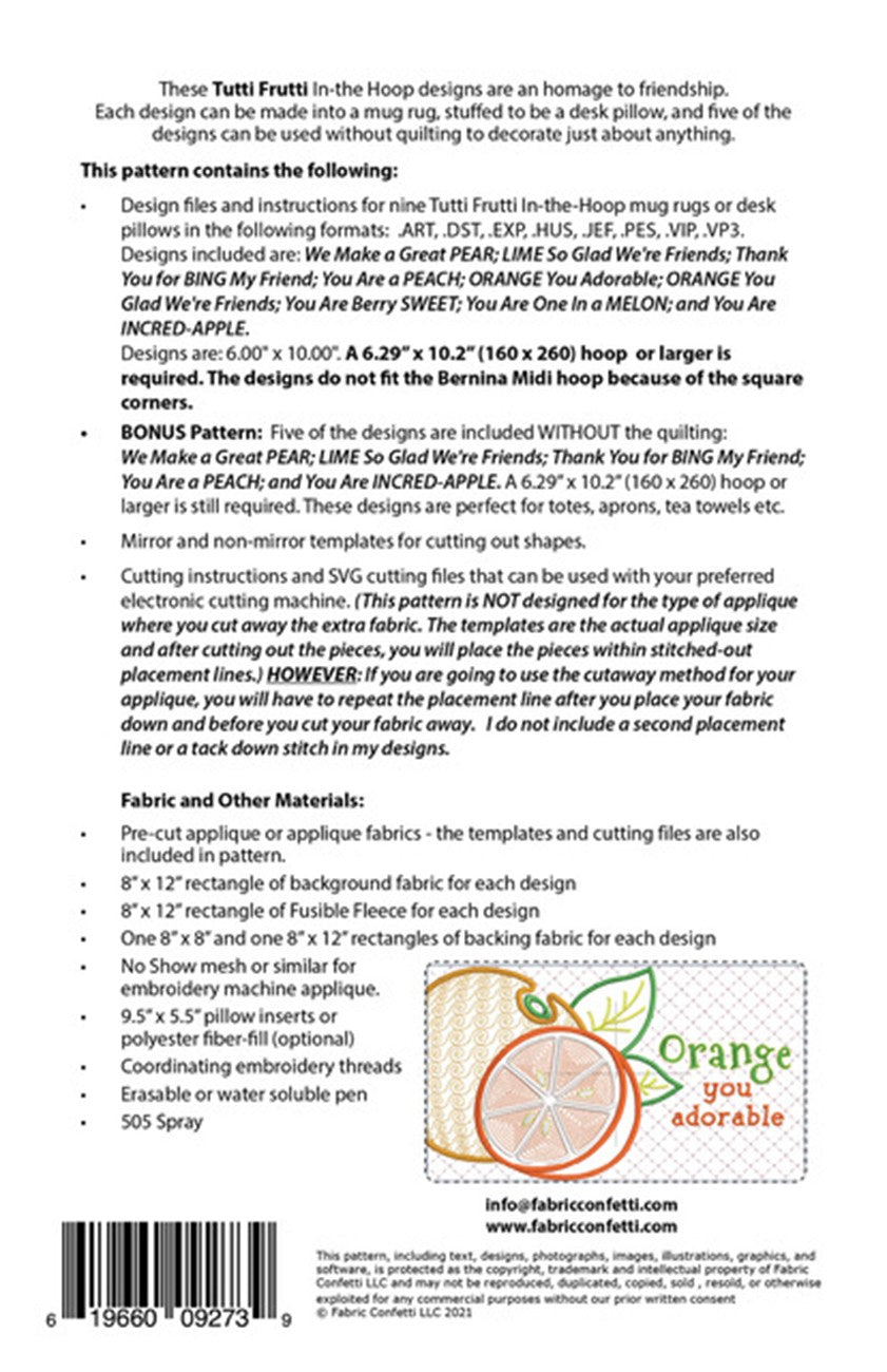 Tutti Frutti In-the-Hoop Machine Embroidery