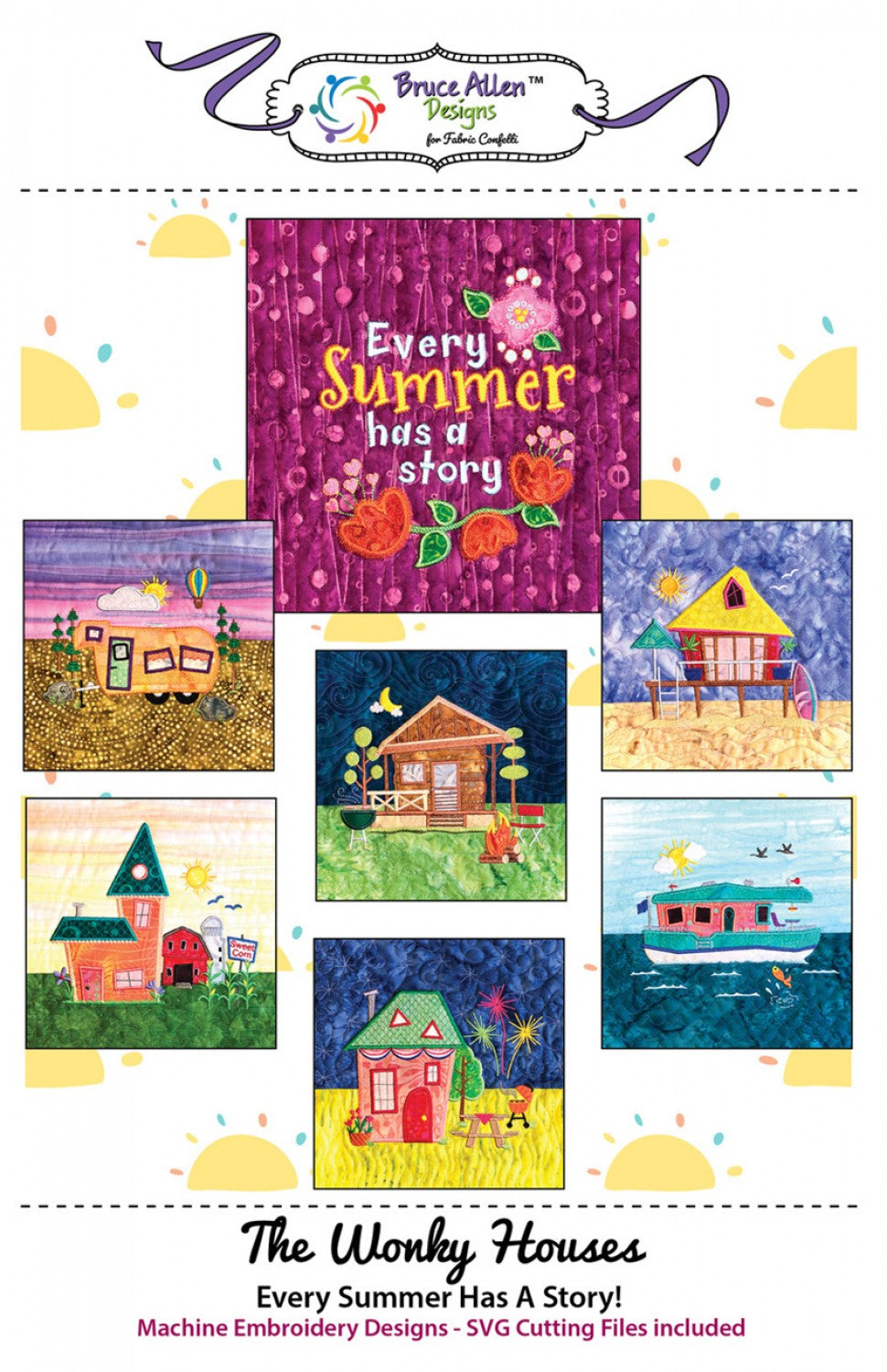 The Wonky Houses Table Runner - Summer - For Machine Embroidery