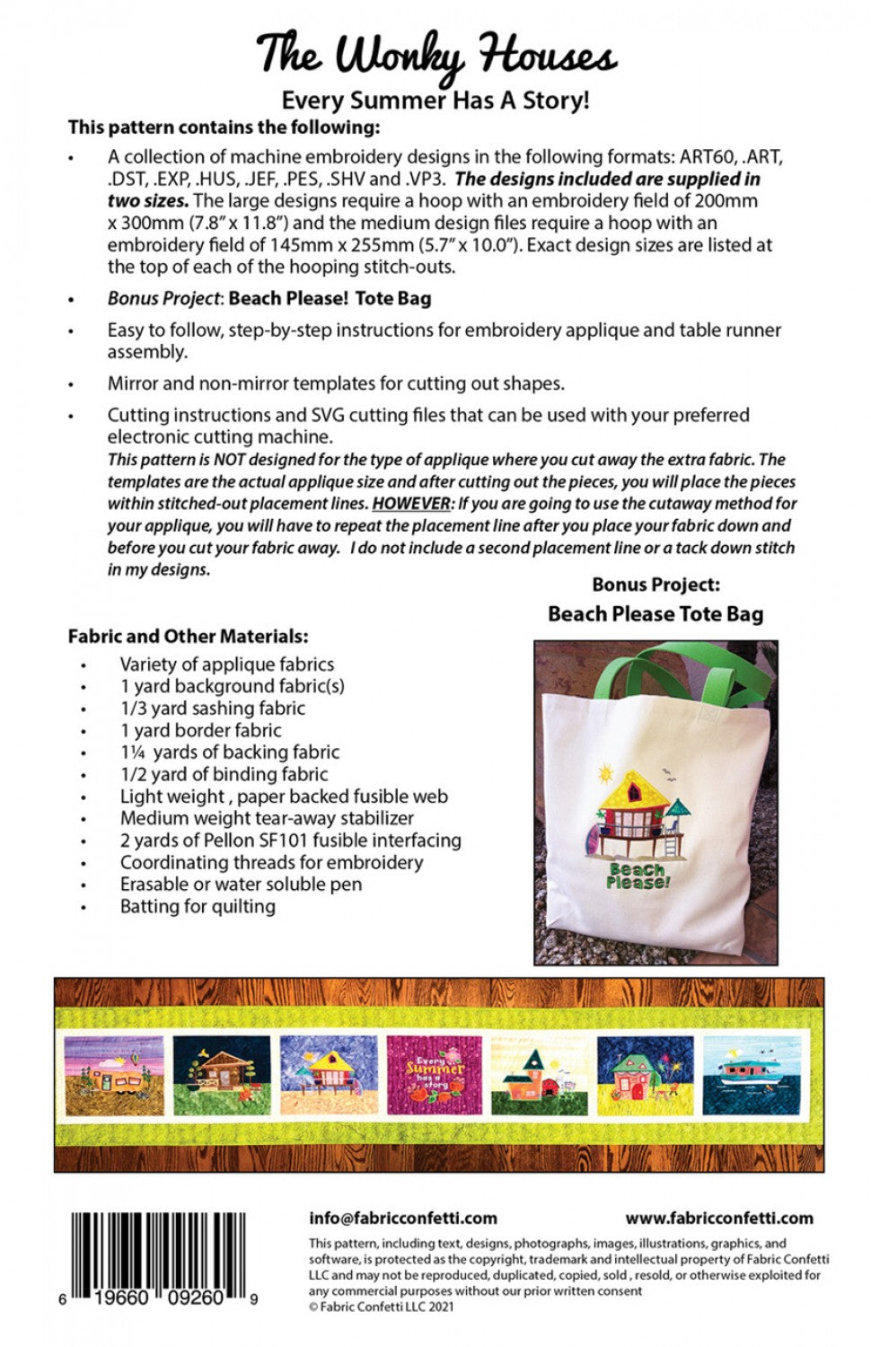 The Wonky Houses Table Runner - Summer - For Machine Embroidery