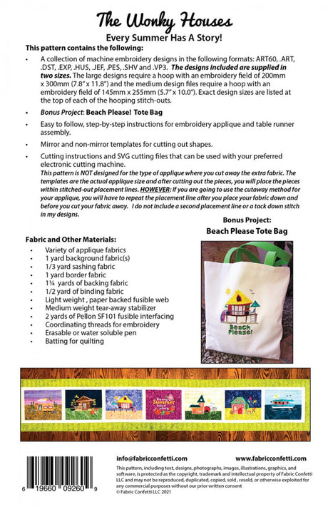 The Wonky Houses Table Runner - Summer - For Machine Embroidery