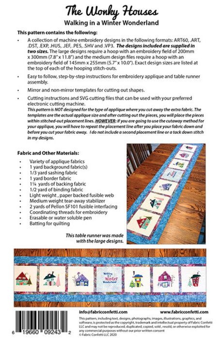 The Wonky Houses Table Runner - Winter - for Machine Embroidery