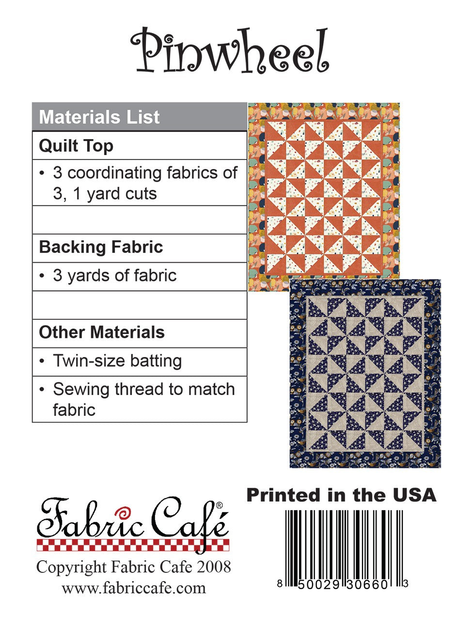 Back of the Pinwheel Quilt Pattern by Fabric Cafe