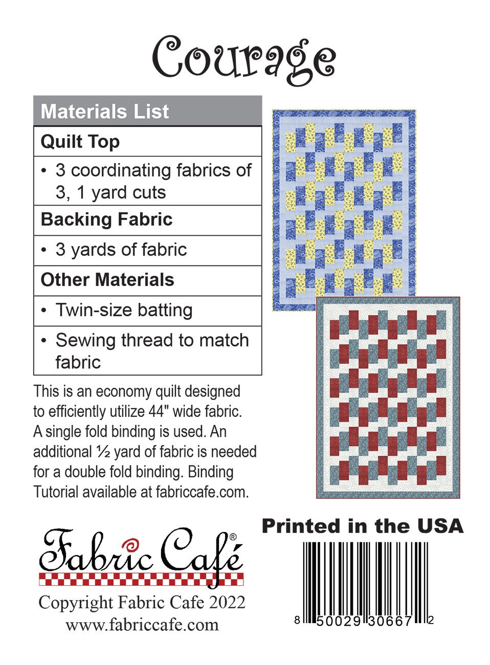 Back of the Courage Quilt Pattern by Fabric Cafe