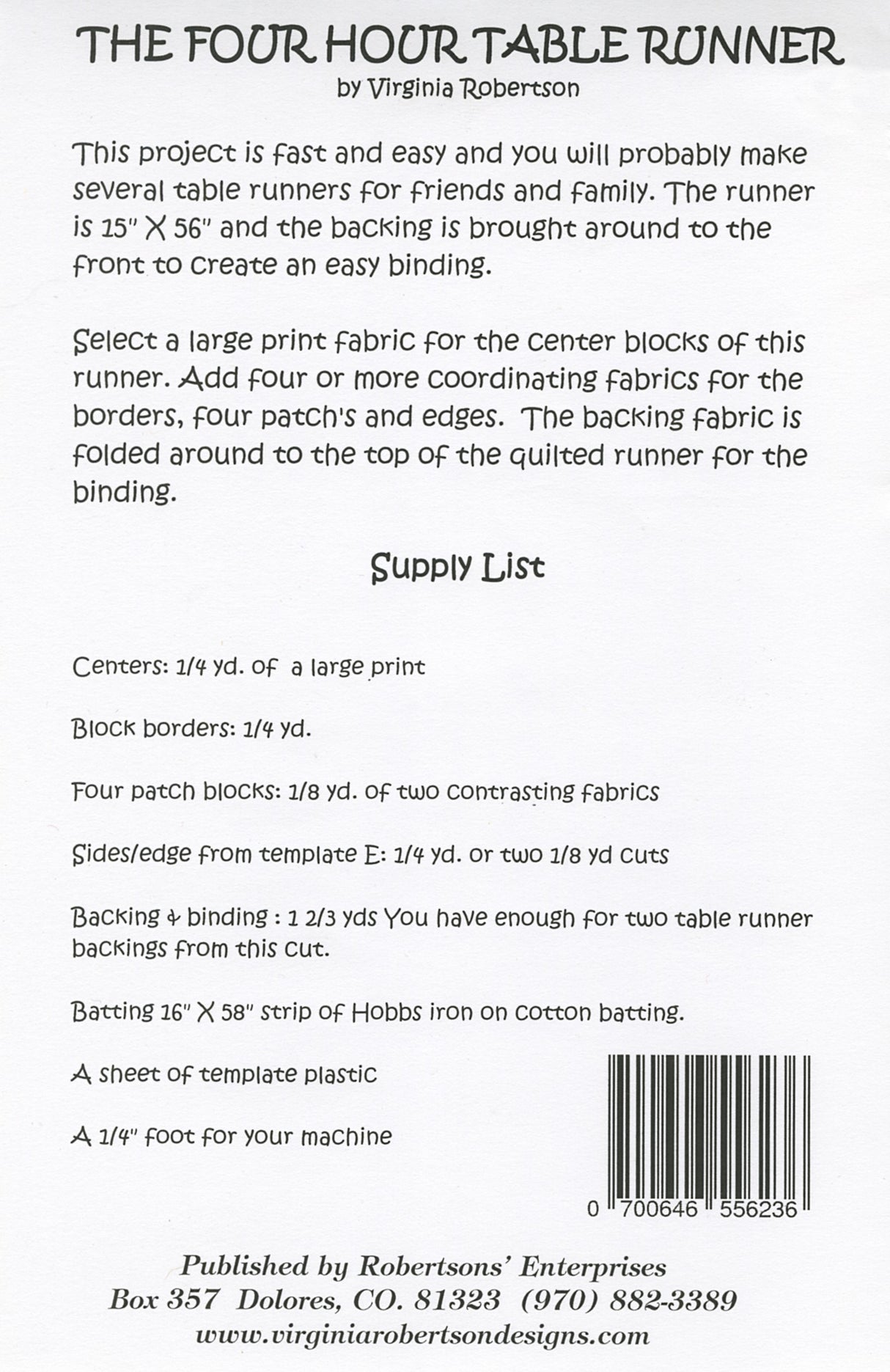 Four Hour Table Runner