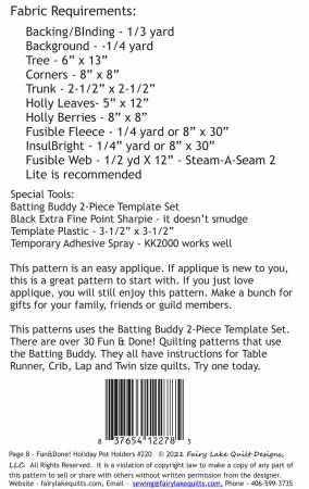 Back of the Holiday Hot Holders Pattern by Fairy Lake Quilt Designs