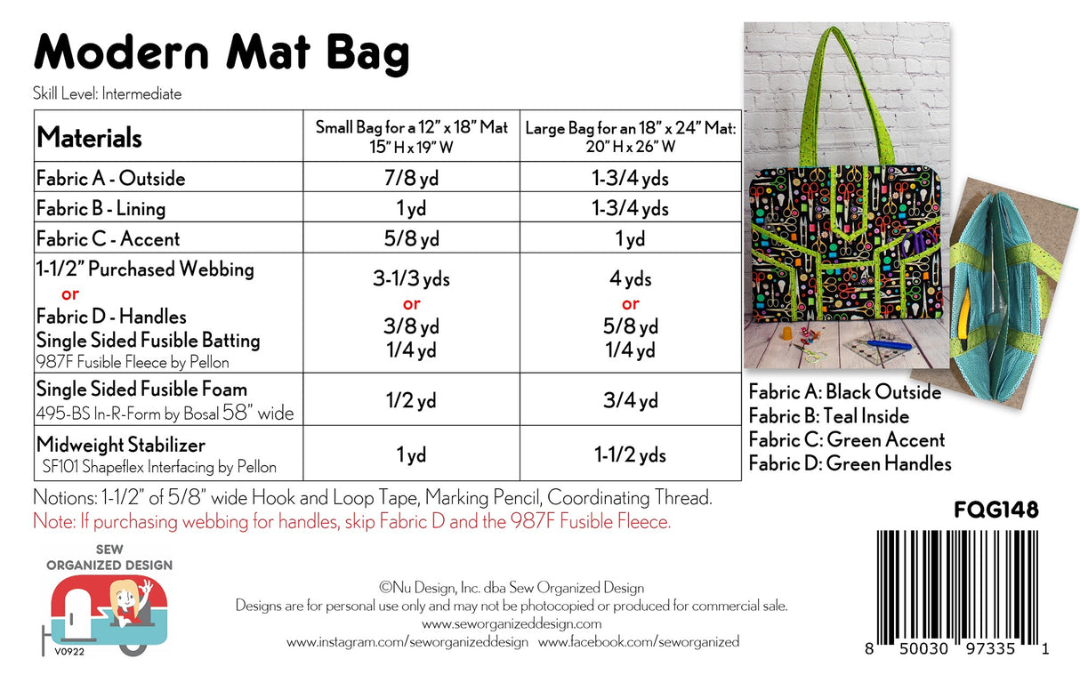 Back of the Modern Mat Bag Pattern by Sew Organized Designs