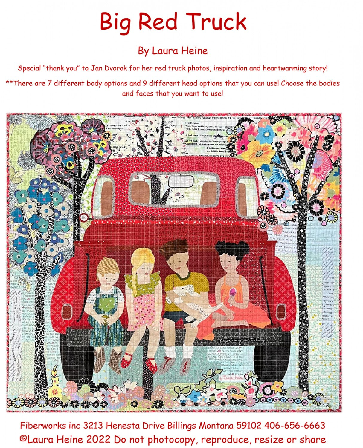 Big Red Truck Collage Pattern by Fiberworks Inc