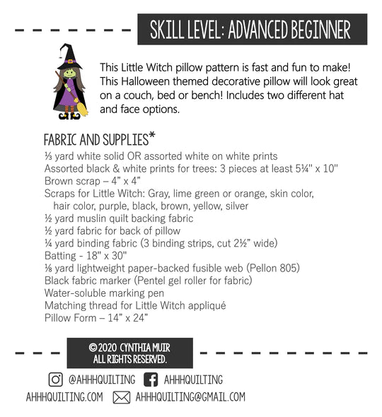 Little Witch Pillow Pattern by Ahhh...Quilting