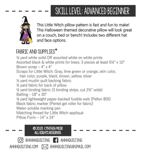 Little Witch Pillow Pattern by Ahhh...Quilting