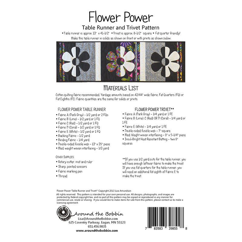 Back of the Flower Power Quilt Pattern by Around the Bobbin