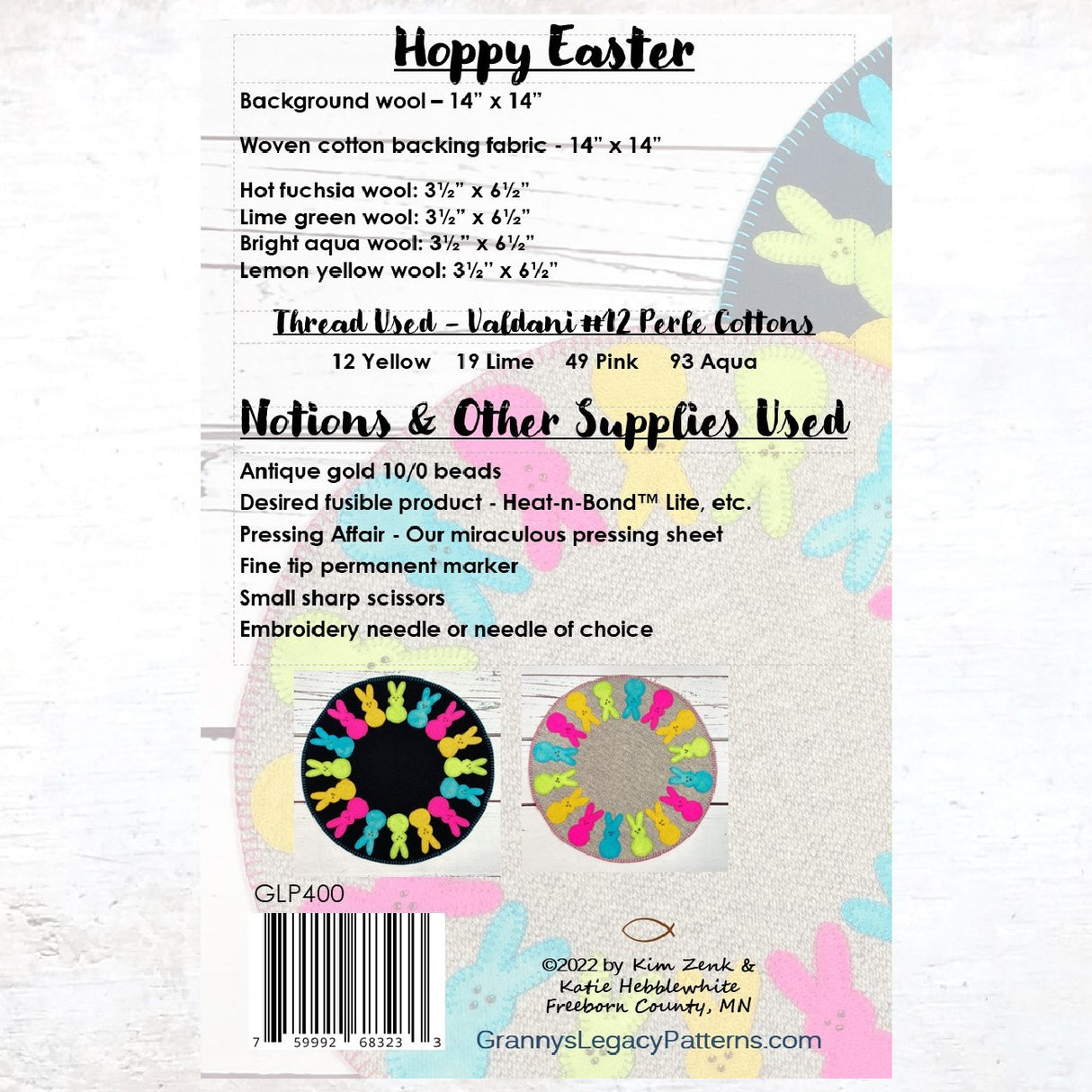 Back of the Happy Easter Pattern by Granny's Legacy Patterns