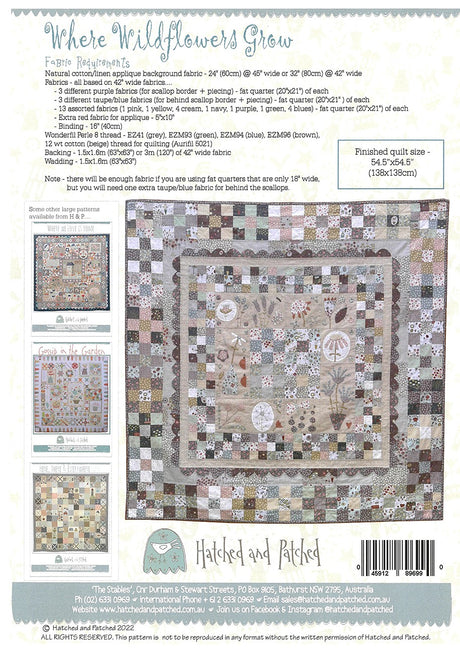 Back of the Where Wildflowers Grow Quilt Pattern by Hatched and Patched