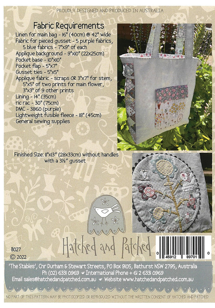 Back of the Signs Of Spring Bag Pattern by Hatched and Patched