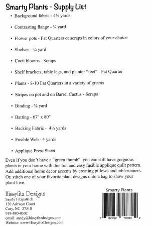 Back of the Smarty Plants Quilt Pattern by Hissyfitz Designs