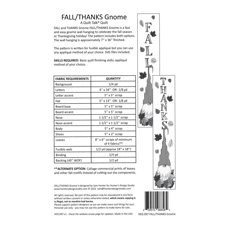 Requirements for Fall & Thanks Gnome patterns