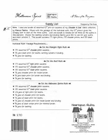 Back of the Tokens of the Past-Halloween Spirit Quilt Pattern by Heartspun Quilts