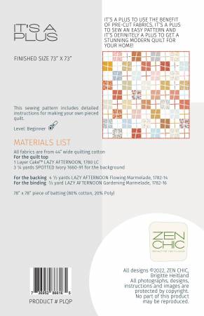 Back of the Its A Plus Quilt Pattern by Zen Chic
