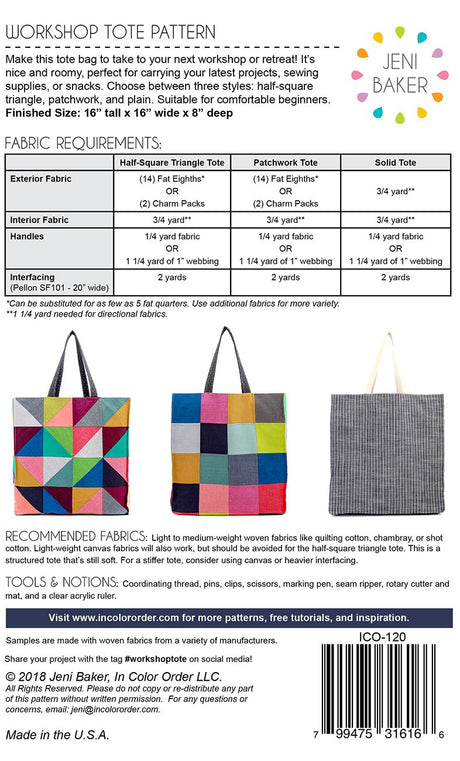 Workshop Tote Bag Pattern