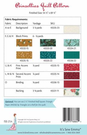 Back of the Poinsettias Quilt Pattern by Its Sew Emma