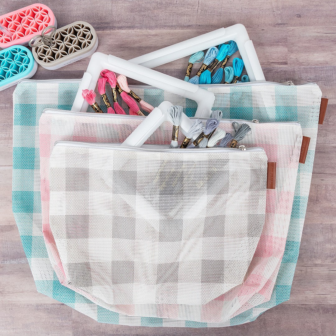 Gingham Mesh Project Bag Set 3pc