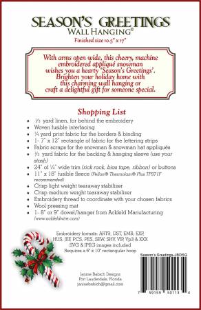 Back of the Seasons Greetings Wall Hanging by Janine Babich Designs