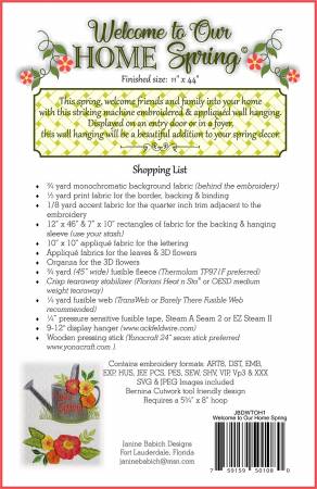 Back of the Welcome to Our Home-Spring Quilt Pattern by Janine Babich Designs