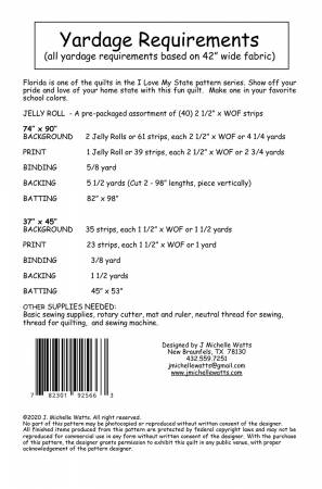 Back of the I Love Florida Quilt Pattern by J Michelle Watts Designs