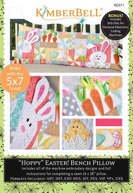 Hoppy Easter Pillows Bench Pillow Machine Embroidery CD