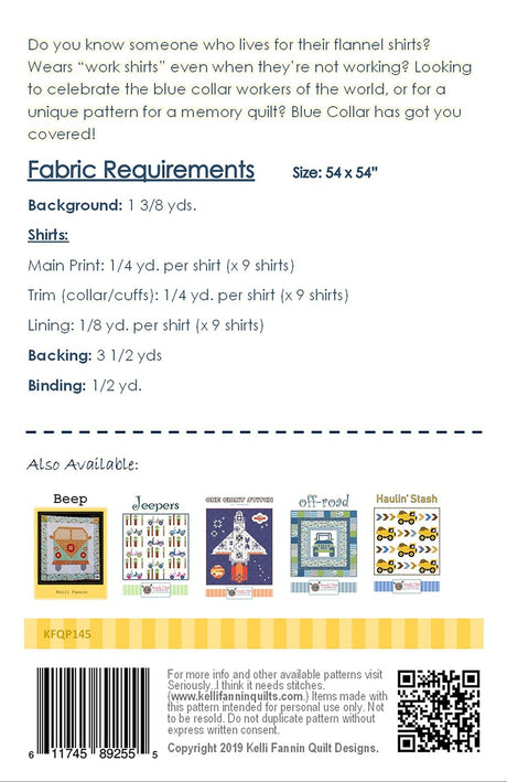 Back of the Blue Collar Quilt Pattern by Kelli Fannin Quilt Designs