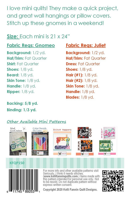 Gnomeo & Juliet Mini Quilt Series Pattern