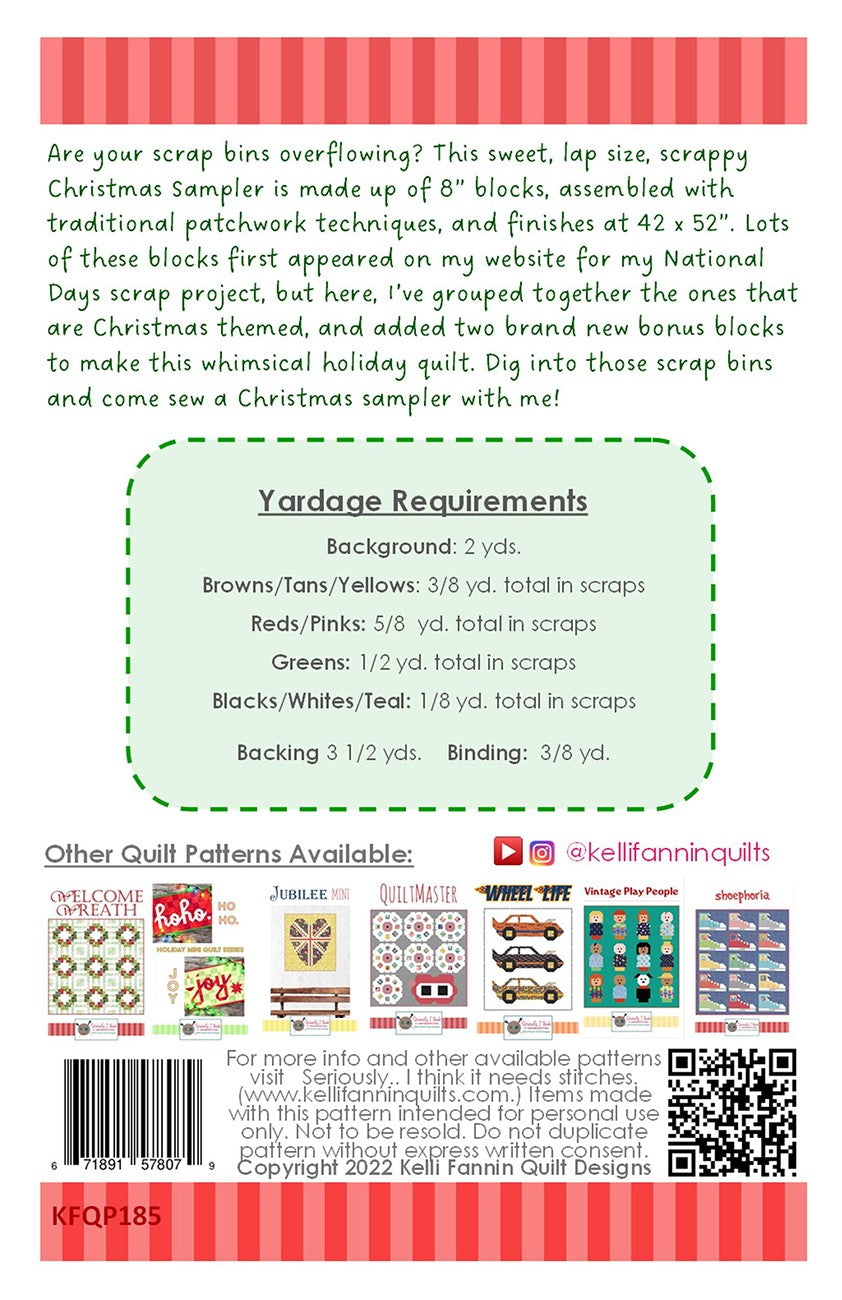 Back of the Scrappy Christmas Sampler Quilt Pattern by Kelli Fannin Quilt Designs