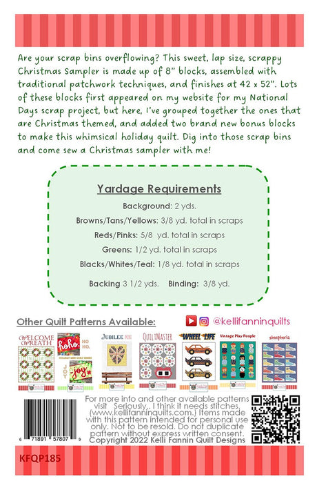 Back of the Scrappy Christmas Sampler Quilt Pattern by Kelli Fannin Quilt Designs