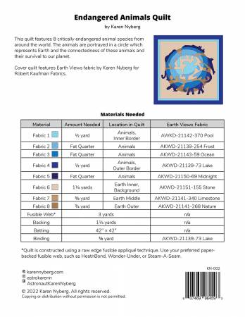 Back of the Endangered Animal Quilt Pattern by Karen Nyberg Designs