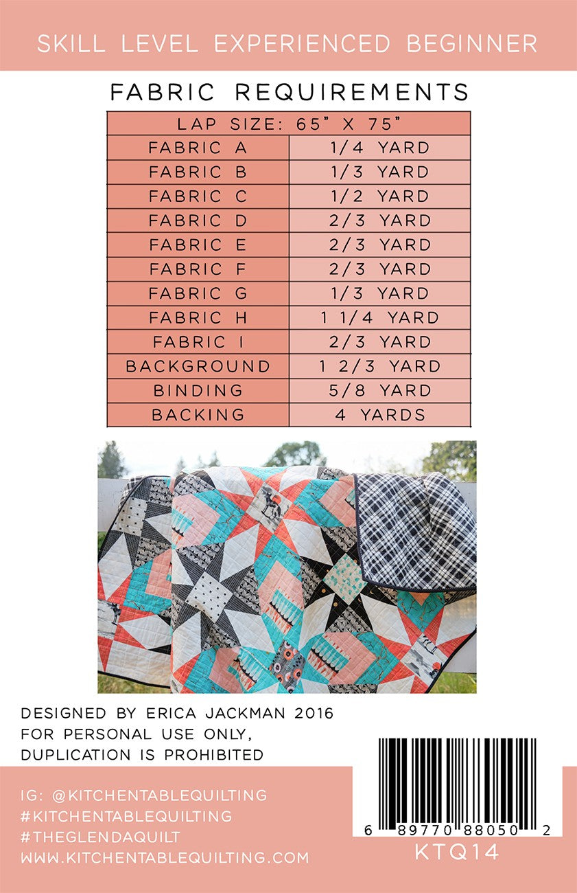 Back of the The Glenda Quilt Pattern by Kitchen Table Quilting