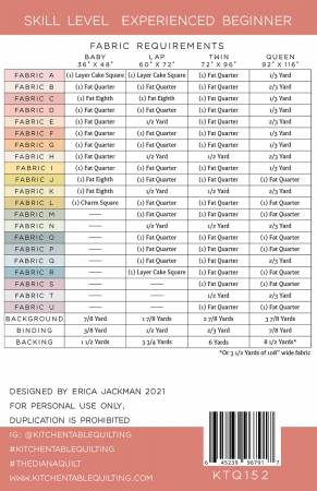 Back of the The Diana Quilt Pattern by Kitchen Table Quilting