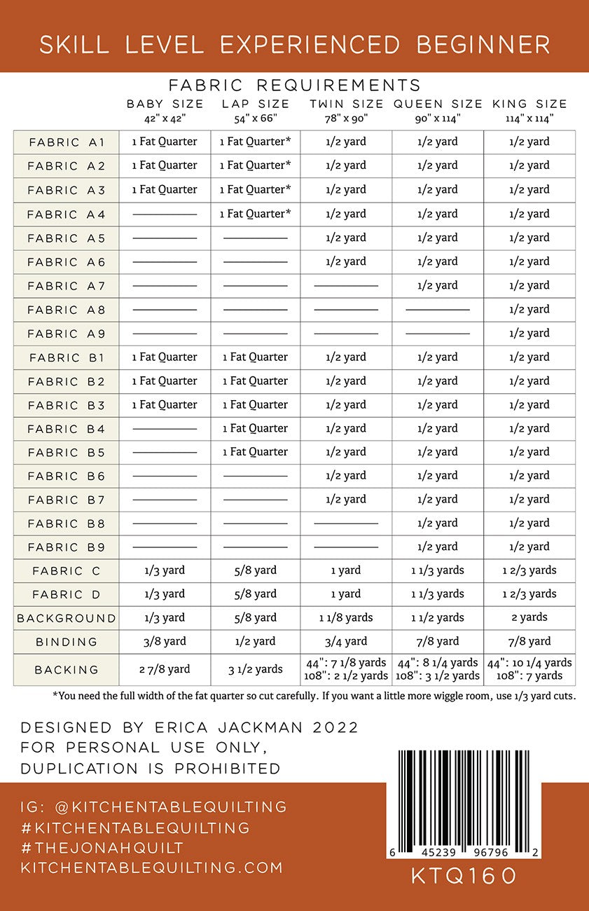 Back of the The Jonah Quilt Pattern by Kitchen Table Quilting