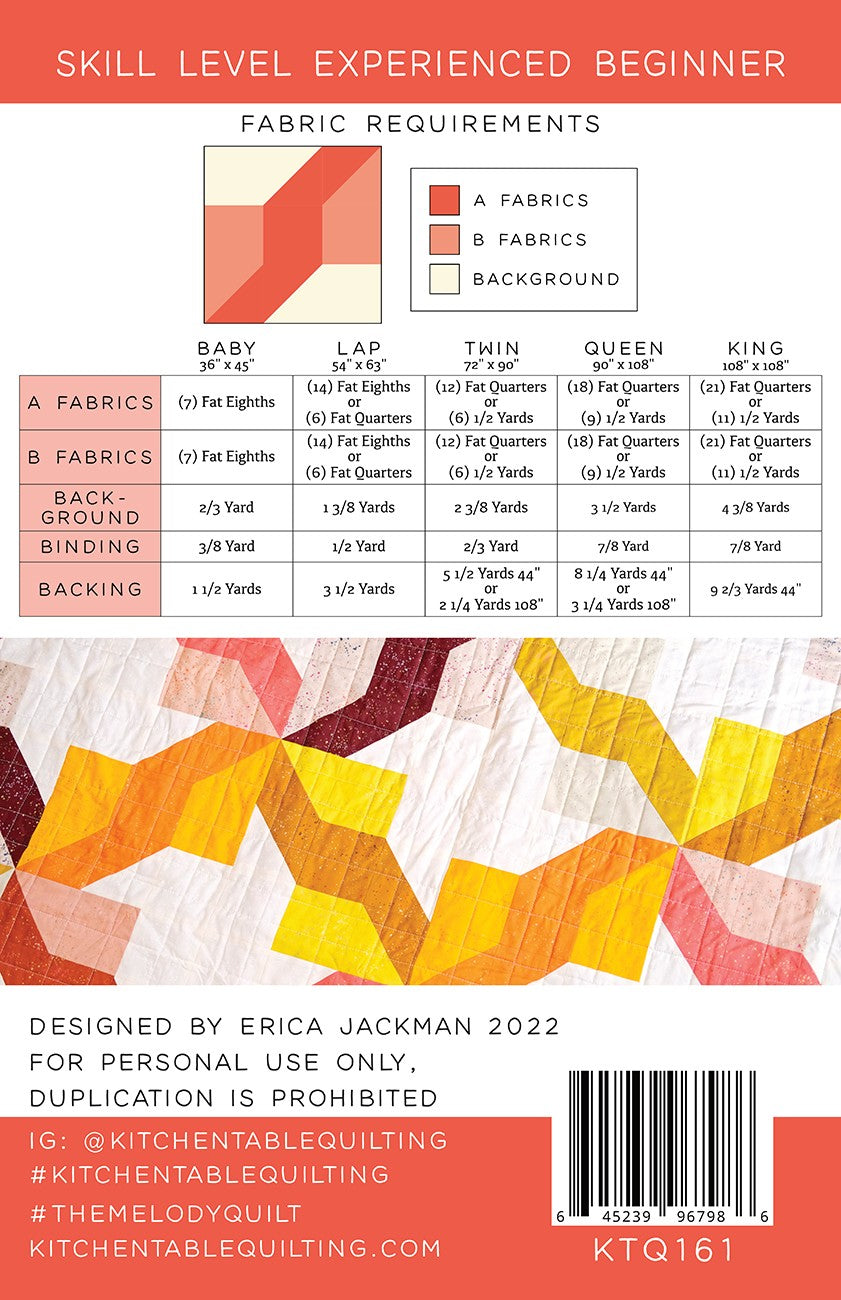 Back of the The Melody Quilt Pattern by Kitchen Table Quilting