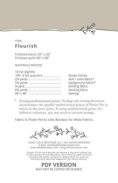 Back of Flourish Quilt Patterns by Lella Boutique