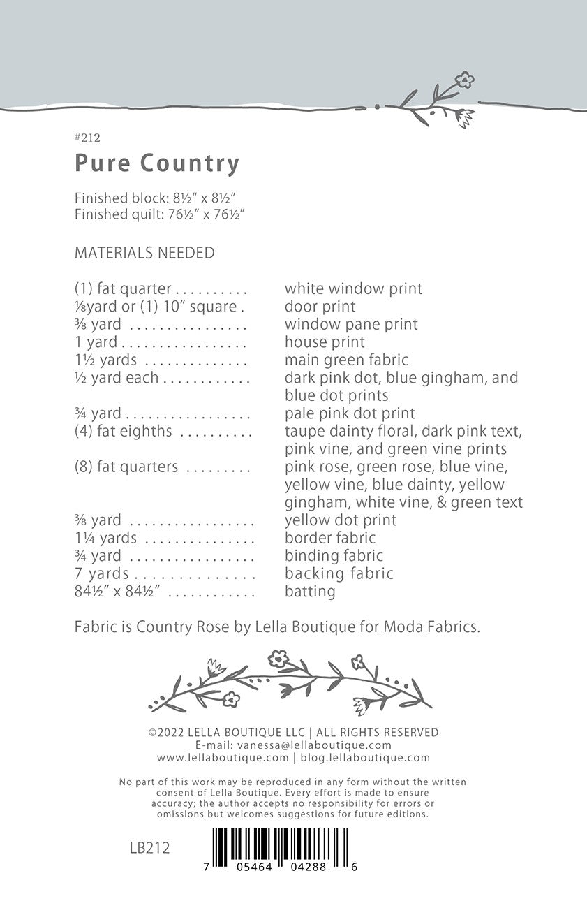 Back of the Pure Country Quilt Pattern by Lella Boutique