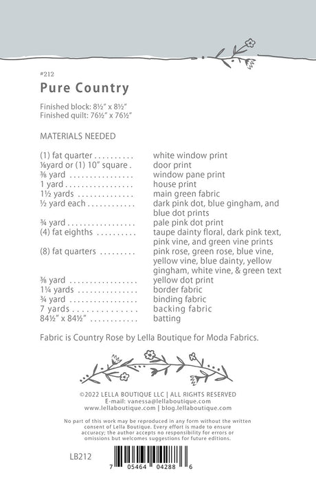 Back of the Pure Country Quilt Pattern by Lella Boutique