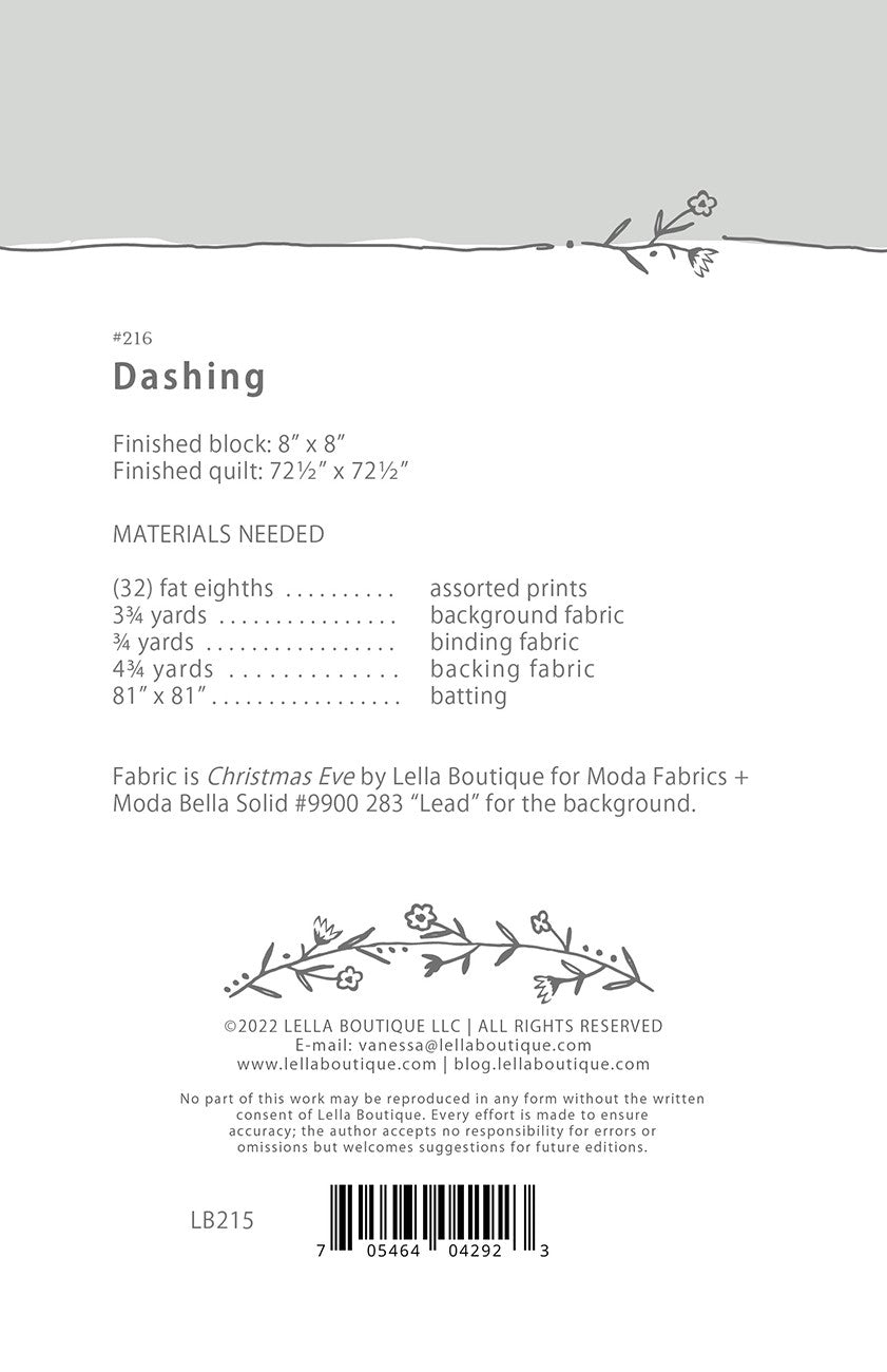 Back of the Dashing Quilt Pattern by Lella Boutique